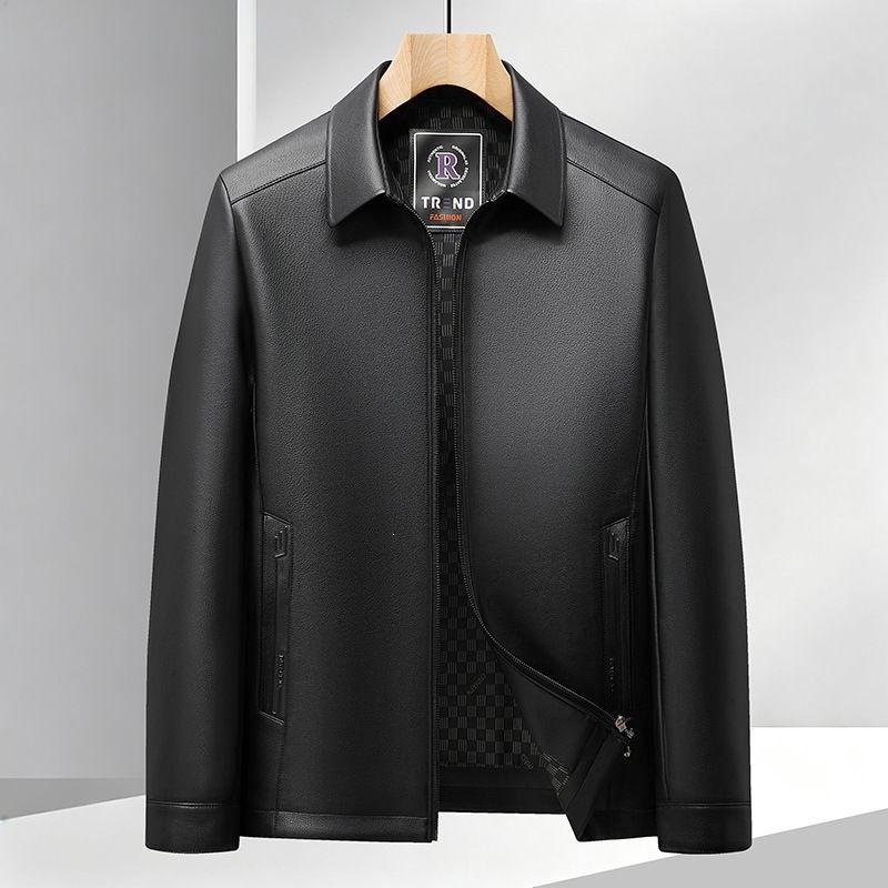 Autumn and winter new men's business jacket leather jacket business casual men's lapel washed leather jacket