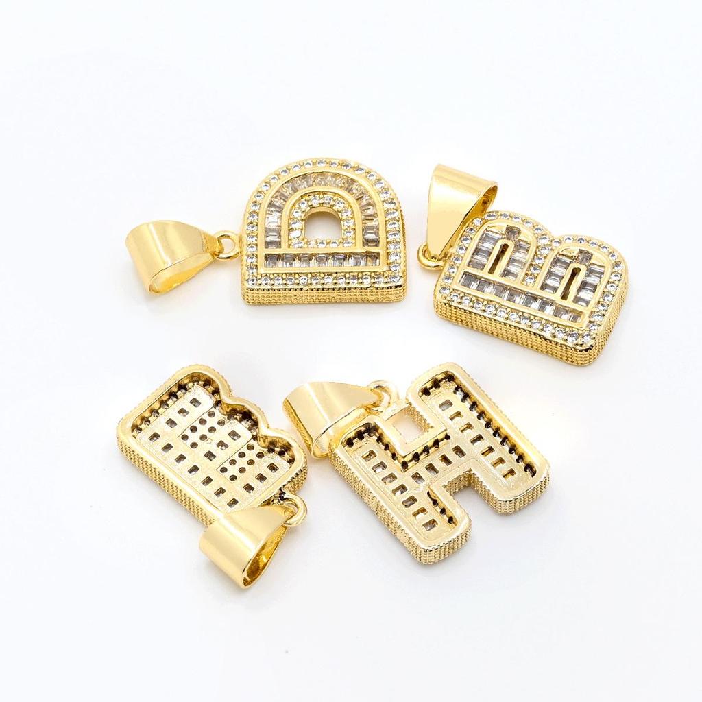 Cross Pendant with Micro Pave Cubic Zirconia - 26 Letter Options for DIY Jewelry Accessories