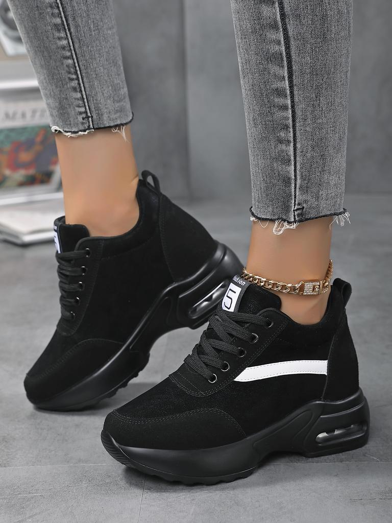 Women's Walking Sneakers Wedges High Top Lace Up Shoes Air Cushion Increased internal Fashion Girls Sneakers Grey