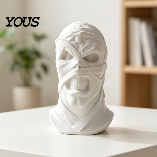 PLA Mummy Figure 3D Printed Figurine, Spooky Evil Head Statue, Halloween Desktop Decoration for Ornament Home, Living Room, Office Table Shelf
