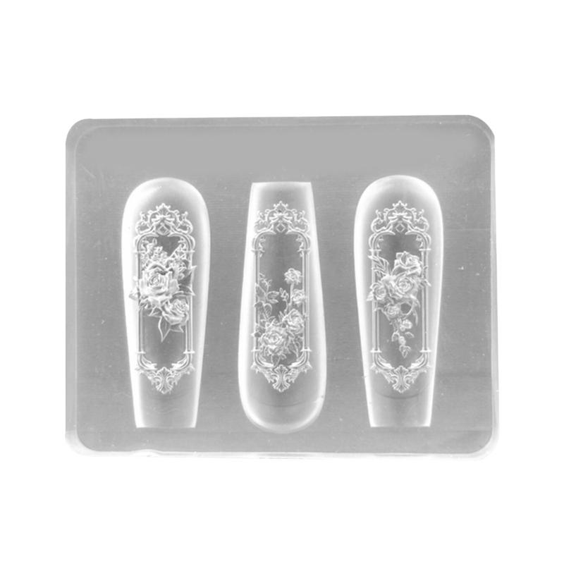 Nail Art Silicone Stamp Mold for Party and Salon Rose Window Shaped Manicure Mould Embossed Nail Stencils for Women