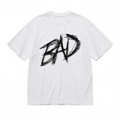 Maglietta Classica Moda Uomo Stile Edgy Scritta a Mano Stampa Cattiva Bianca 100% Cotone Tee