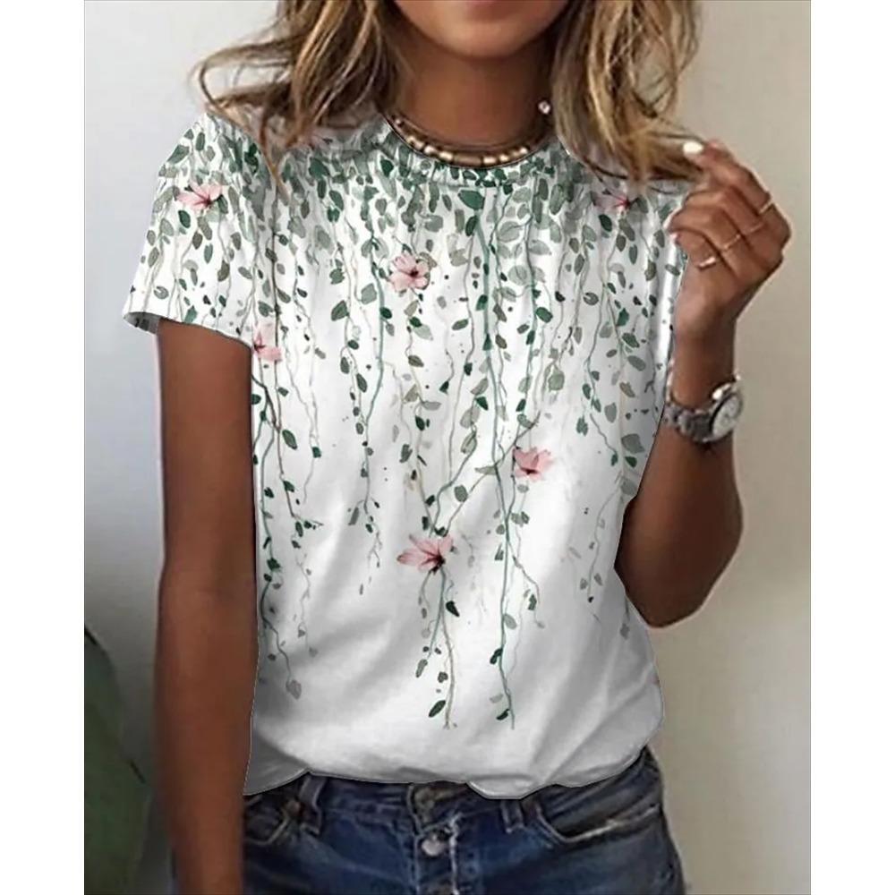 Flower Butterfly T-Shirts Floral 3D Print Women's Short Sleeve Round Neck T Shirt Harajuku Casual Tees Y2k Tops Female Clothing