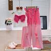 Girls' Summer Clothing Set Children's Sleeveless Perforated Jeans Two Piece Set Medium To Large Girls' Summer Fashion