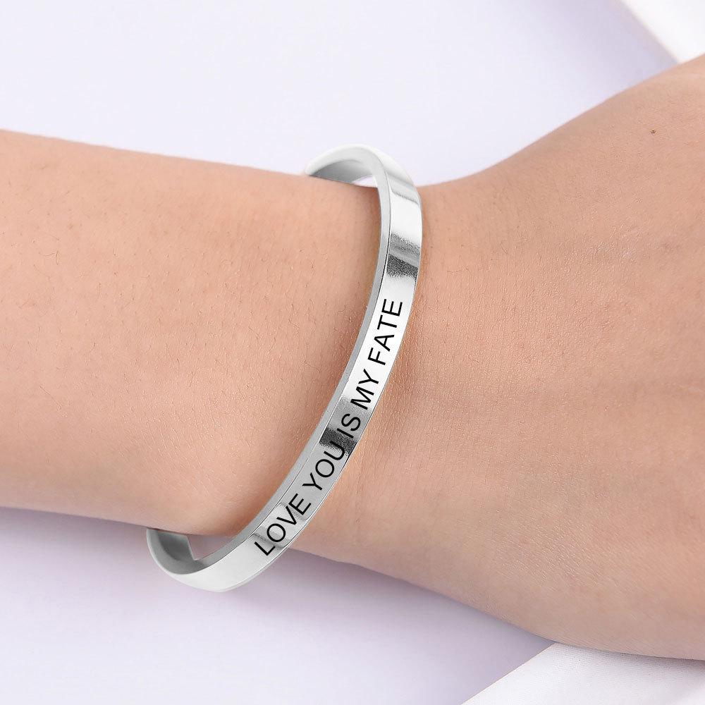 European & American Stainless Steel Open C-Shaped Bangle - Smooth Surface, Laser-Engraveable, Available in 5MM & 15MM