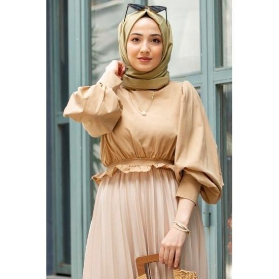 Elastic Waist Balloon Sleeve Mini Shirt