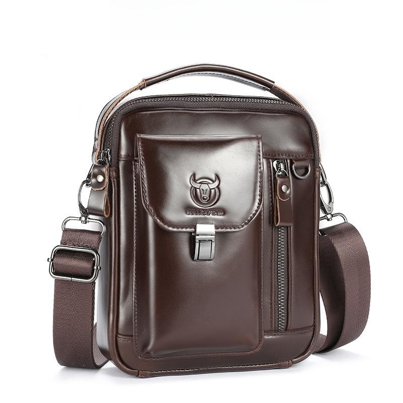 

New Men s bag genuine leather shoulder bag for husband, fashionable luxury designer crossbody bag, large capacity travel bags темно-коричневого кольору