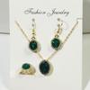 4pc Crystal Set Jewelry Women Fashion Trend Jewelry Geometric Oval Crystal Necklace Earrings Ring Three Pieces Set