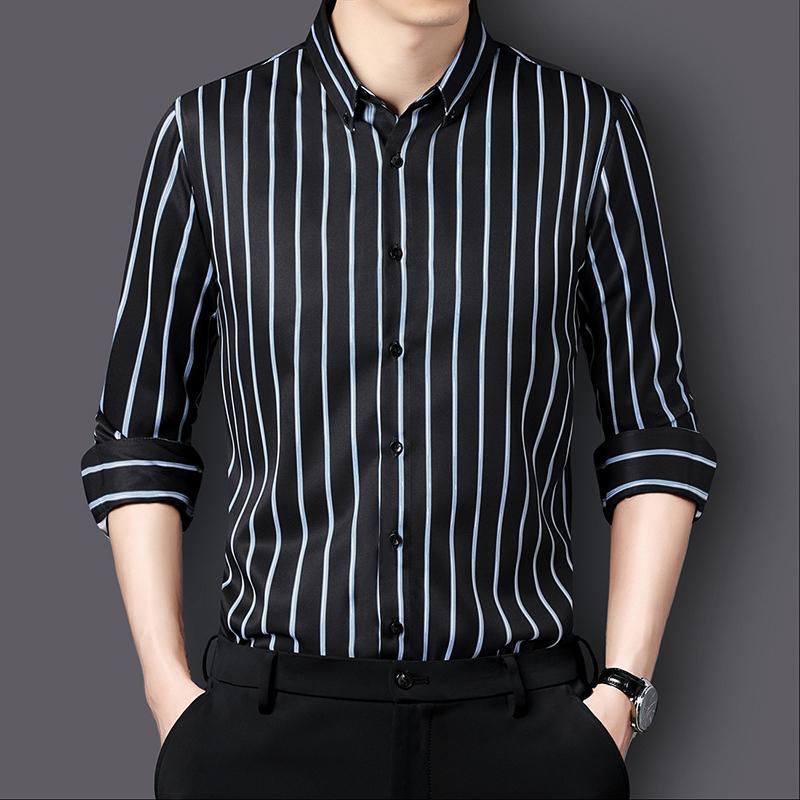 Shirts Men Elegant Shirts Luxury Men's Clothing High Quality Stripe Pattern Shirts Fashion Long Sleeves Shirt Man