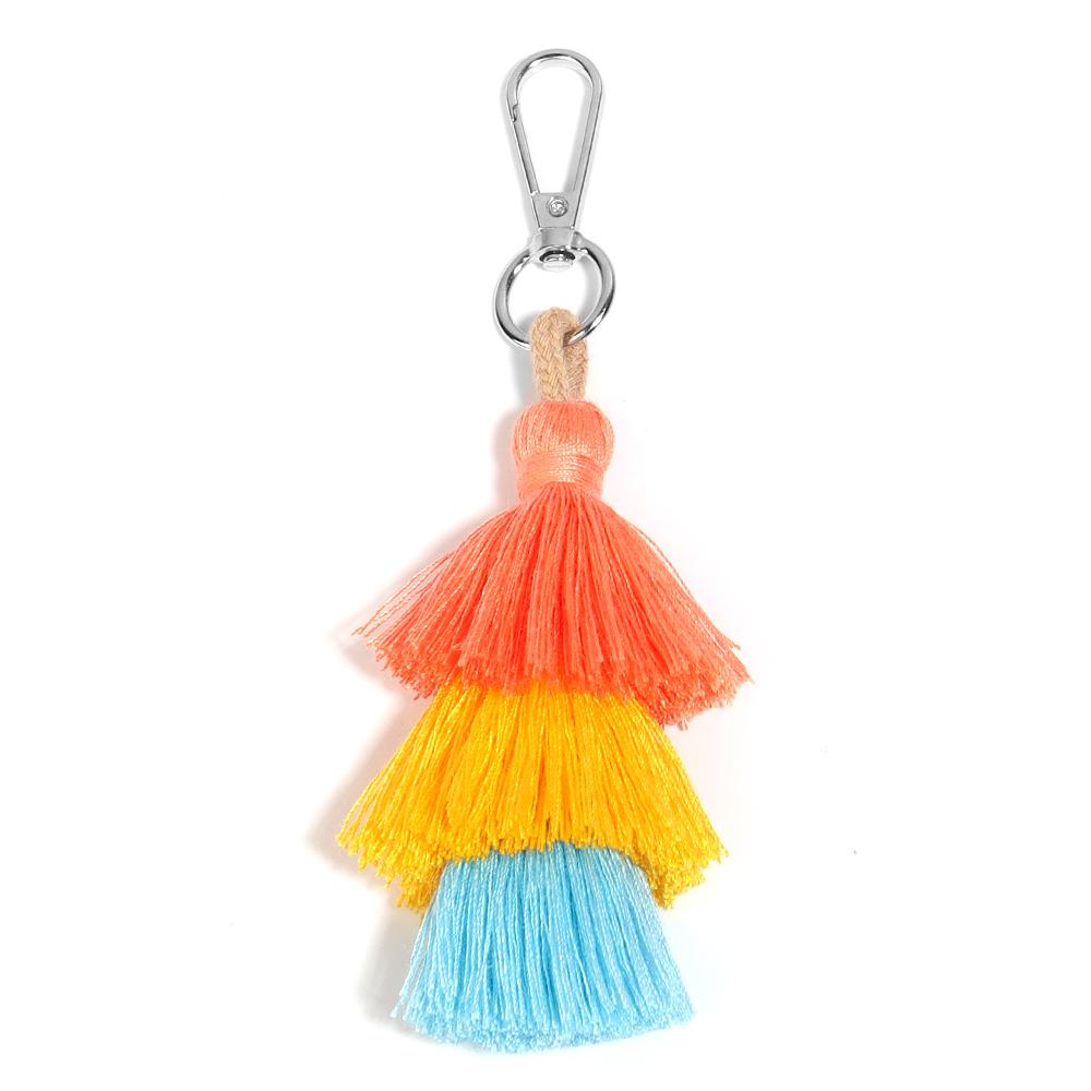 1pc Colorful 3-Layer Tassels Keychains Bohemian Simple Key Rings For DIY Handmade Key Chains Keyrings Handbag Decor Accessories