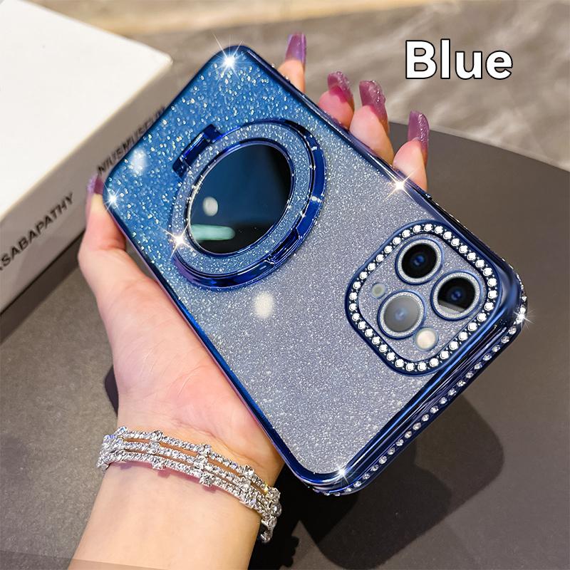 KEYSION Luxury Glitter Jewelled Magnetic Phone Case for iPhone 11 12 Pro Max Makeup Mirror Ring Stand Shockproof Back Cover