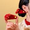Elegant Red Copper Coin Tanghulu Hair Clip: High-End Chinese New Year Hair Accessory for Women.