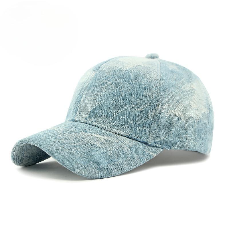 Vintage Washed Denim Baseball Cap Women Ethnic Jacquard Hard Top Hat Retro Sun Protection Peaked Cap Outdoor Casual Hat