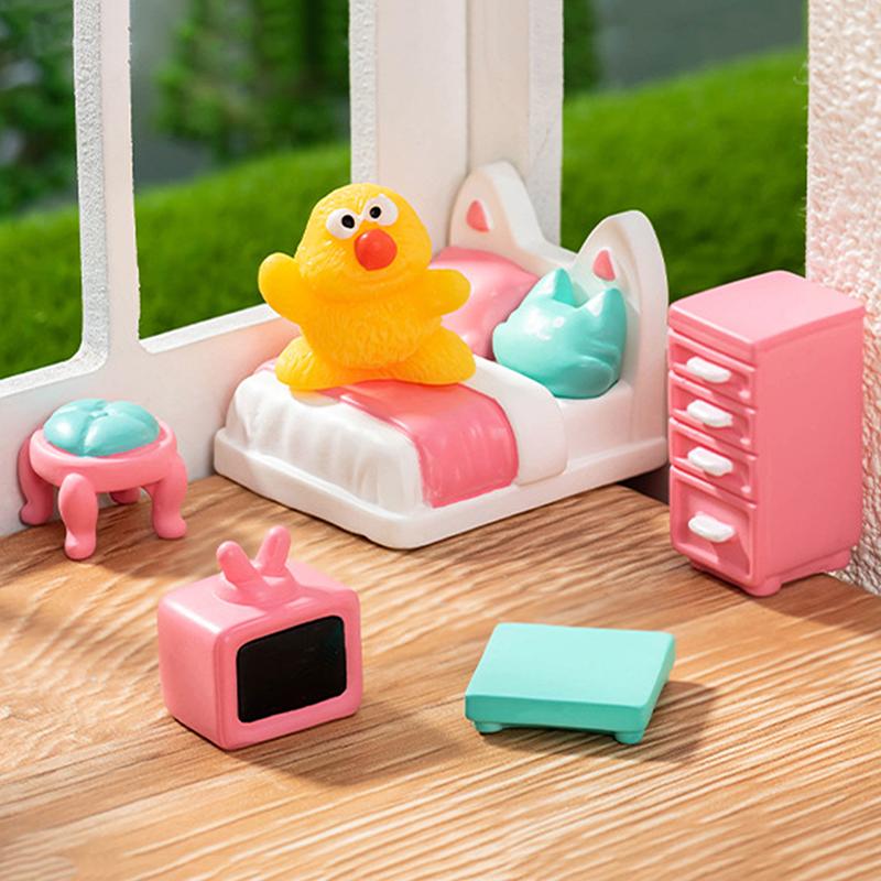 Miniature Furniture Ornaments Forest Family Kitchen Toy Dining Table Dollhouse Accessories Bathroom Pretend Play For Girl Gifts