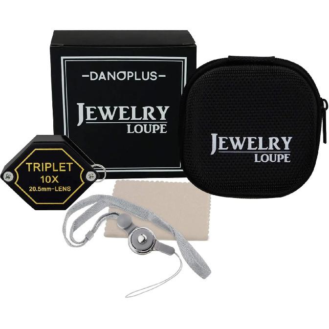 10x Magnifier Jewelry Loupe with Triplet Lens, Achromatic Black Hexagonal Design for Gem, Stamp, Coin Inspection