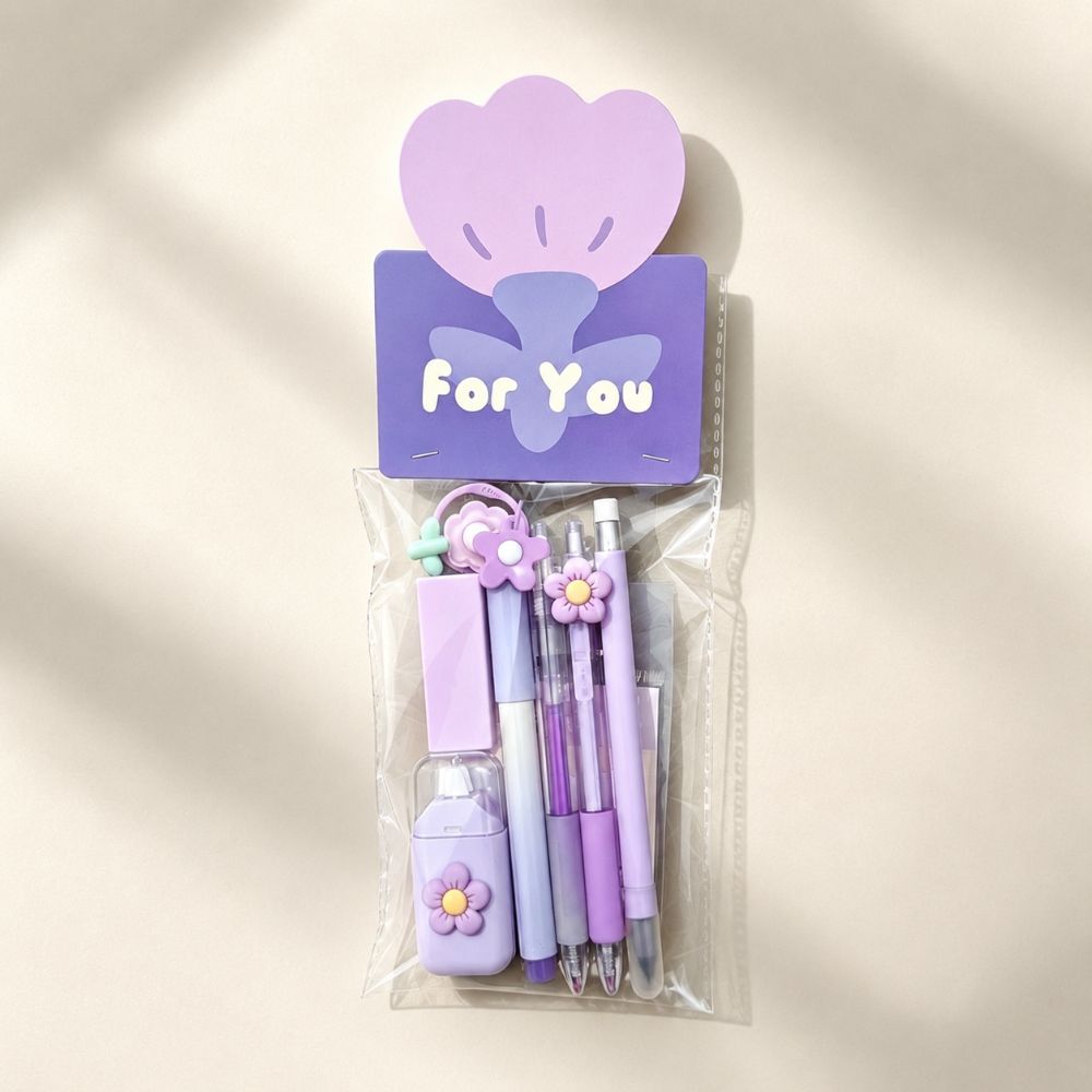 Dreamy Flower Stationery Set 8-in-1 Ballpoint Pen Multi-functional Clip  Gift Prize