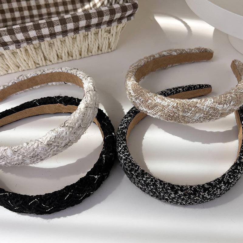 Retro New Lattice Tweed Headbands for Women Temperament Hair Bands Solid Sponge Hair Hoop Autumn Winter Fashion Hair Accessories
