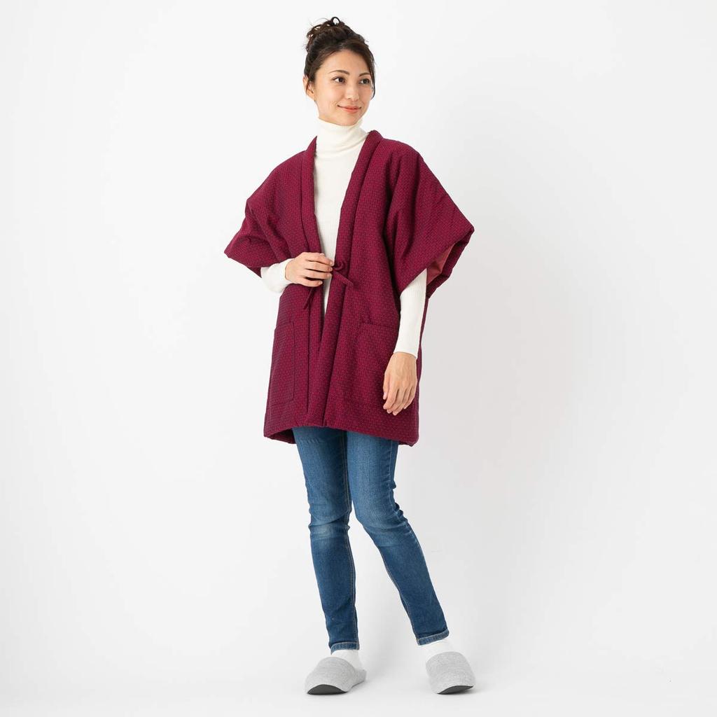 Watano Sato Dot Pattern Red Kurume-ori Slave-Style Hanten