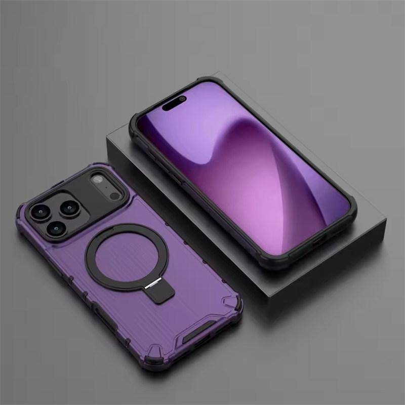 Hybrid Armor For Magsafe Case for iPhone 17 Air 16 15 14 Plus 13 12 11 Pro Max Magnetic Metal Bracket Translucent Matte Cover
