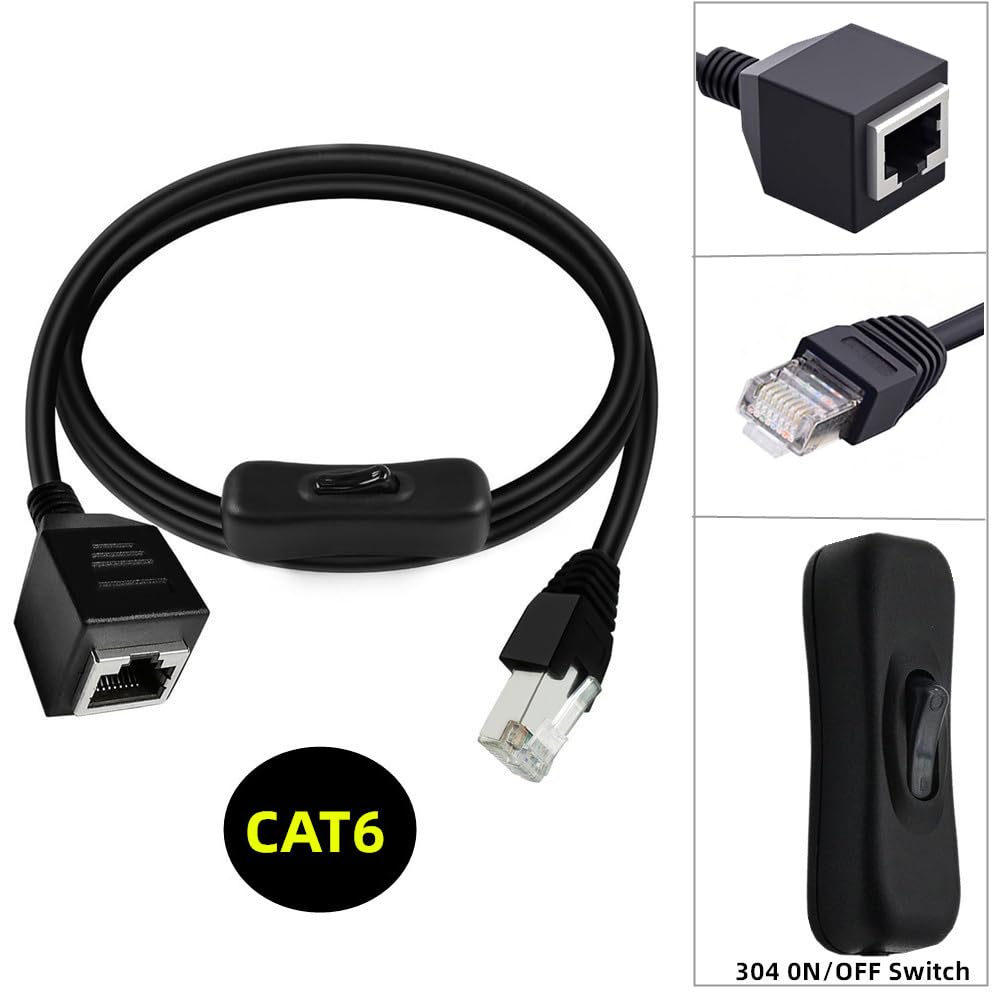 Cablecc RJ45 Extension Cable 304 with Signal CAT6 8P8C STP UTP Male To Female LAN Ethernet Network Patch 60cm On/Off Switch, Cord,