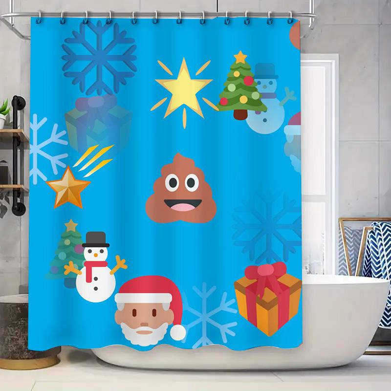 

Современная занавеска для душа в ванной комнате, праздничный дизайн с рождественской елкой, снеговиком и подарочной коробкой, синяя водонепроницаемая ткань, декоративный вкладыш с крючками 90x180cm