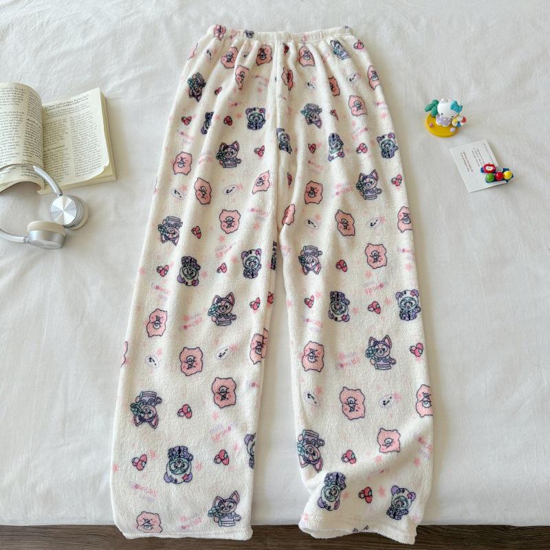 Hello Kitty Damen Fleecegefütterte Pyjamahose - Warmer Korallfarbener Flanell für Herbst und Winter
