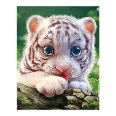 Kleiner Tiger, Diamantgemälde, Tier-Cartoon, rund, voller Bohrer, Nouveaute-Stickerei, Kreuzstich