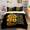 Blessed by God Cross Sunflower Bedding Set Bedding Set (1 Duvet Cover, 2 Pillowcases, Duvet Not Included)