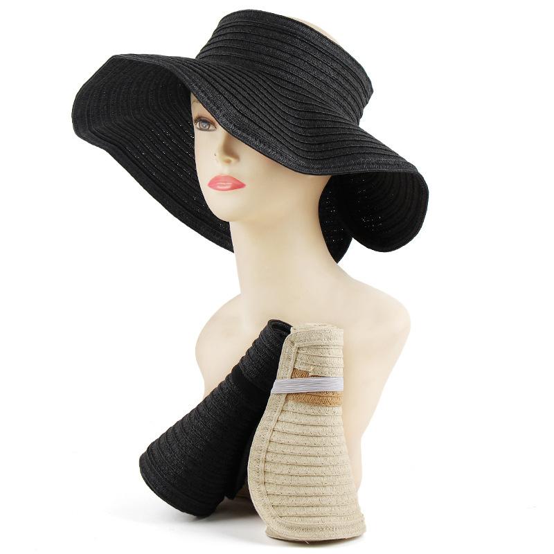 Ladies summer sunscreen hat big brim sunshade empty top hat foldable sun hat outdoor travel beach straw hat