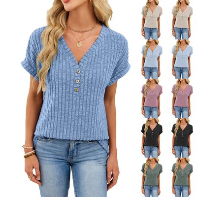 Women's Casual Fashion Comfortable V-Neck Button-Up Loose-Fit Top