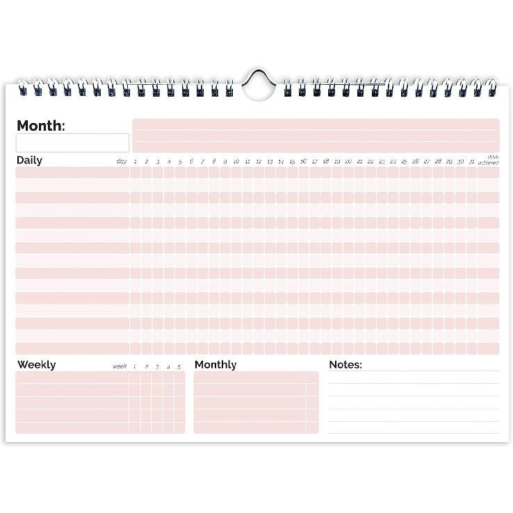 HADIGU Habit Tracker Calendar, (Undated 12 Month) with Spiral Bound and Hanger, A4 size (8.3"x11.7"), Habit Tracker Journal for Daily Weekly and