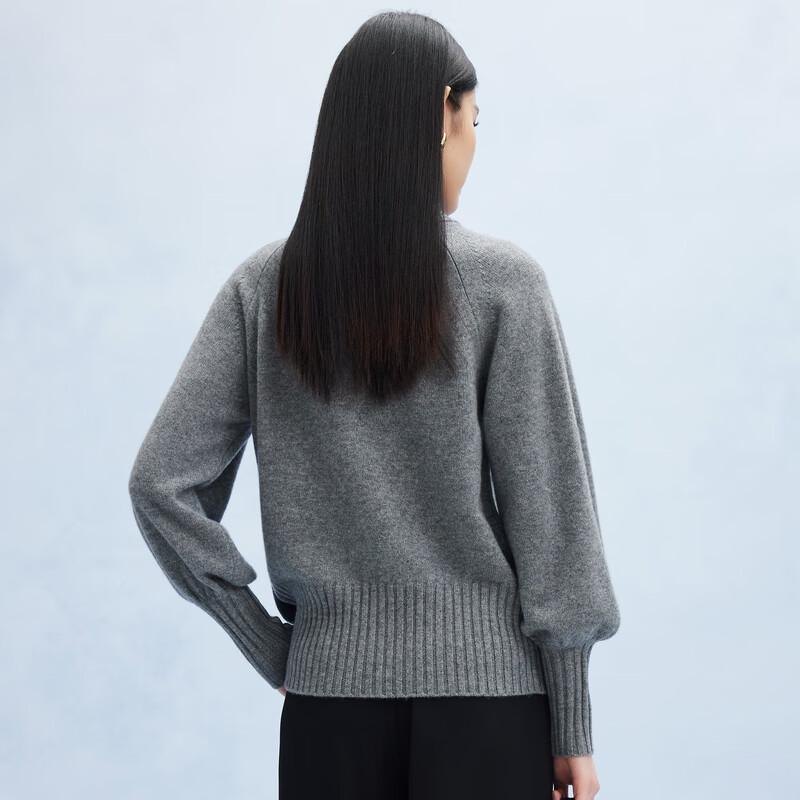 PALUOPO Women's 7-Gauge Pure Cashmere Semi-High Neck Lantern Sleeve Sweater