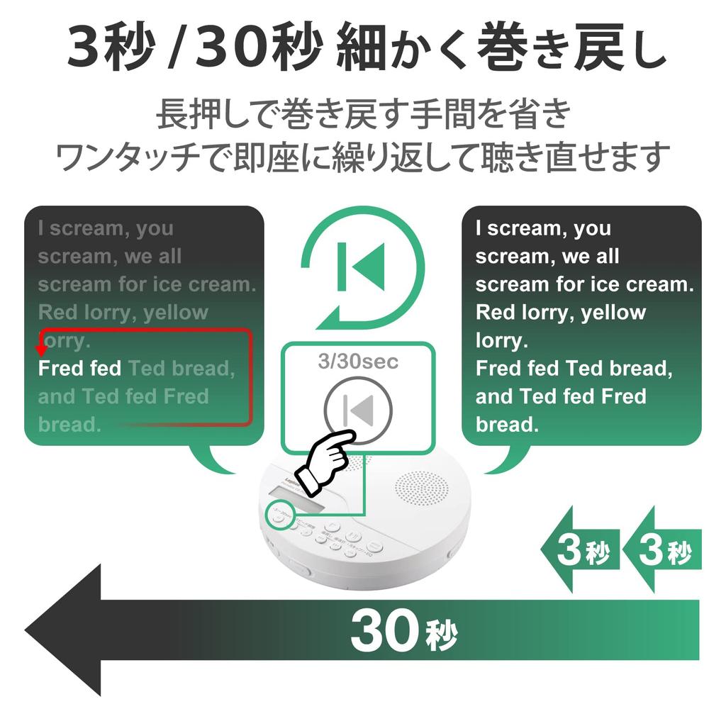 Logitec tragbarer CD-Player mit Fernbedienung, kabelgebunden kompatibel und Lautsprecherfunktion, Weiß, LCP-PAPS02WH