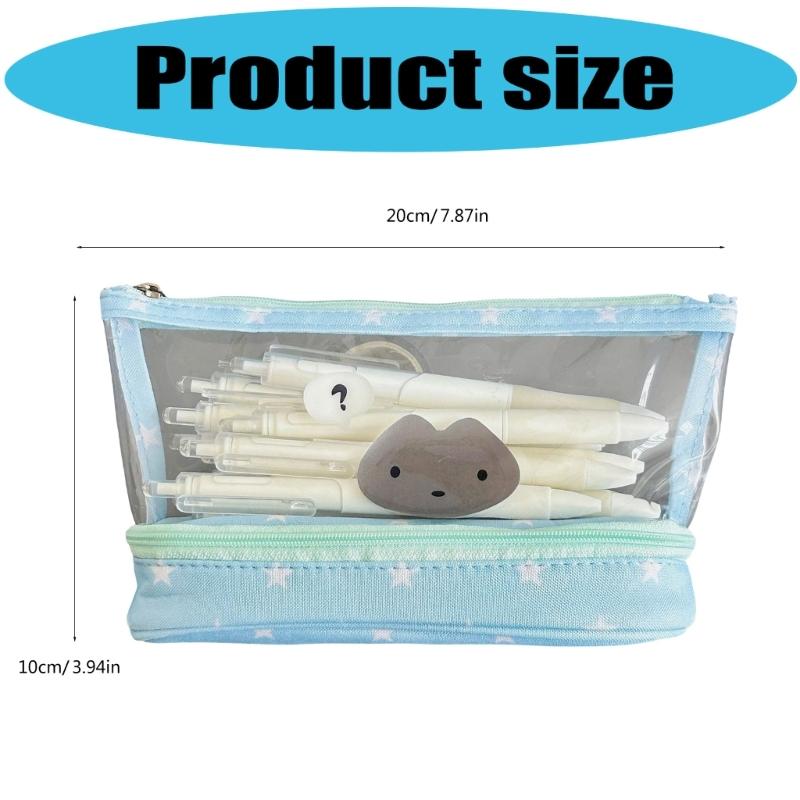 High Capacity Pencil Case 2 Compartment Pencil Pouches Clear Pencil Bag Portable Pencil Organiser Bag Travel Makeup Bag