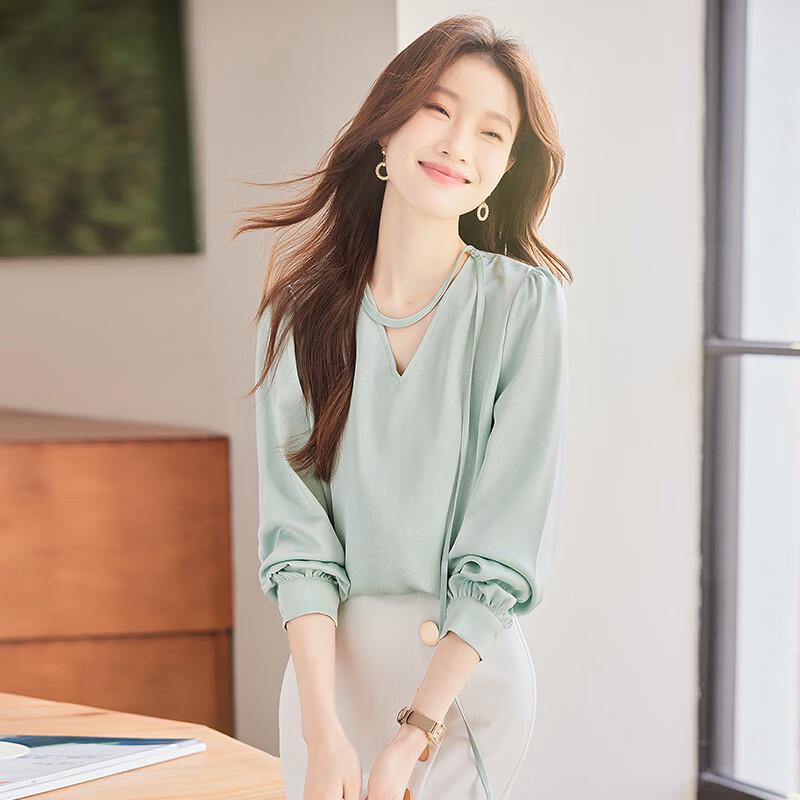 Teloman French Style Chic V-Neck Long Sleeve Blouse