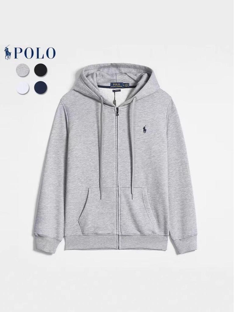 Sweat à capuche décontracté à manches longues pour homme: Couleur unie, Logo cheval brodé, Veste Cardigan zippée