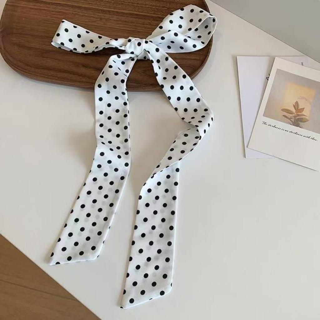 Retro Polka Dot Long Skinny Scarf for Women Spring Autumn Lightweight Decorative Neck Tie Hair Band Fashion Accessory Versatile