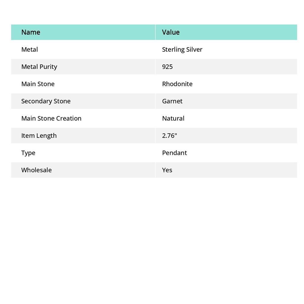 Natürlicher Rhodonit, Granat Edelstein 925 Sterlingsilber Anhänger 2,76" P2O45