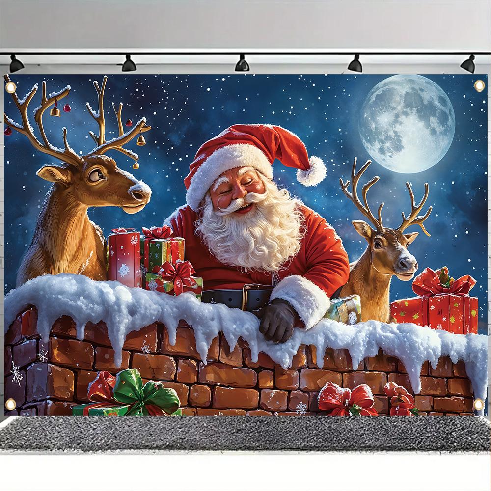 1pc2DfaltHoliday Christmas Party Banner Fun Santa Claus and Reindeer Pattern No Power Supply Required 180x110CM