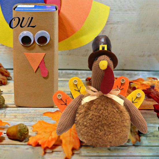 Plush Turkey Toy for Thanksgiving, Harvest Festival Fall Stuffed Decorative with Pilgrim Hat, Plushie Table Centerpiece Decoration Decor
