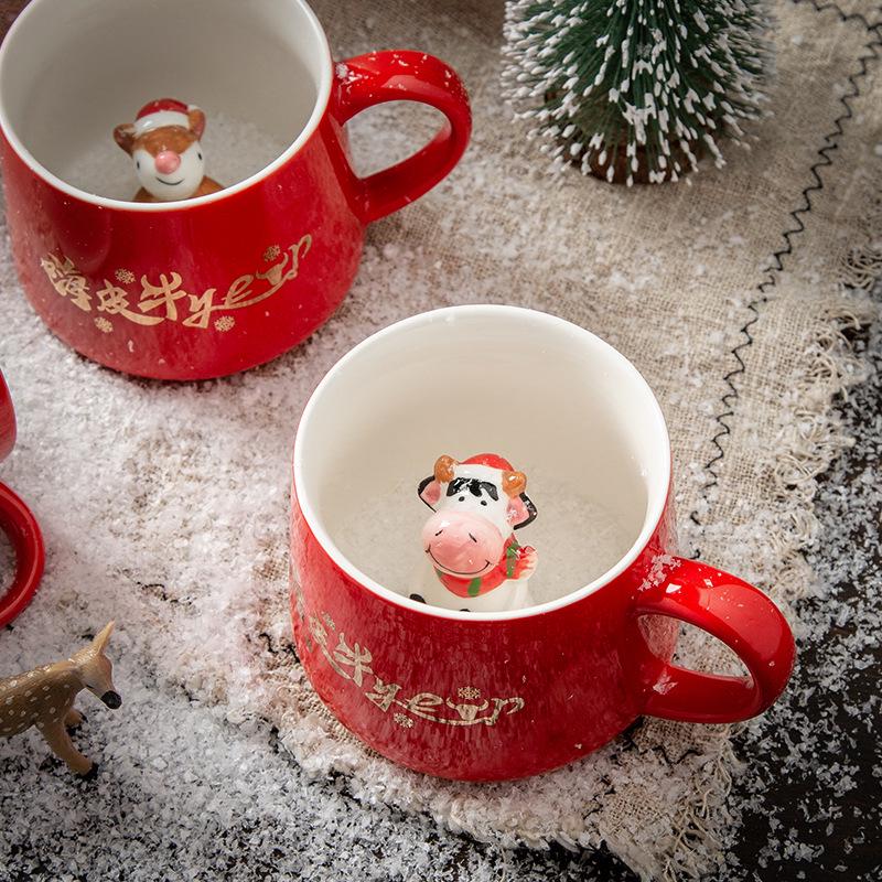 Christmas Cute Animal Cartoon Ceramic Coffee Mug Set