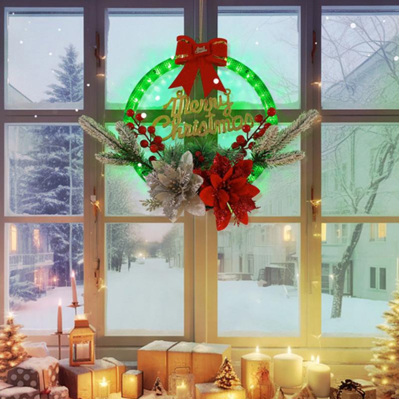 Christmas Wreath Decorations With Led Lights Christmas Led Wreath Front Door Lights Luminous Garland Home Decorative Lights byLi