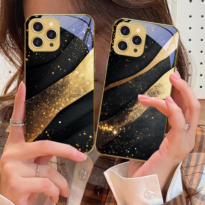 Mramorovaný Černý Šedý Pro IPhone 16 Pro Max 15 P Ro 14 M Ax 13 Plus 12 Mini 11Pro Max XS Max XR Zlatý Tvrzené Sklo Kryt na Telefon