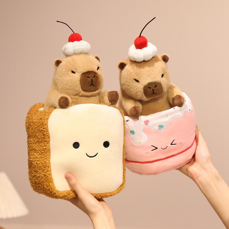 20cm Cartoon Kuchen Capybara Plüschtier Kissen Essen Croissant Brot Waffeln Cosplay Capybara Stofftier Heimdekoration Geschenkidee Ideal für Weihnachten