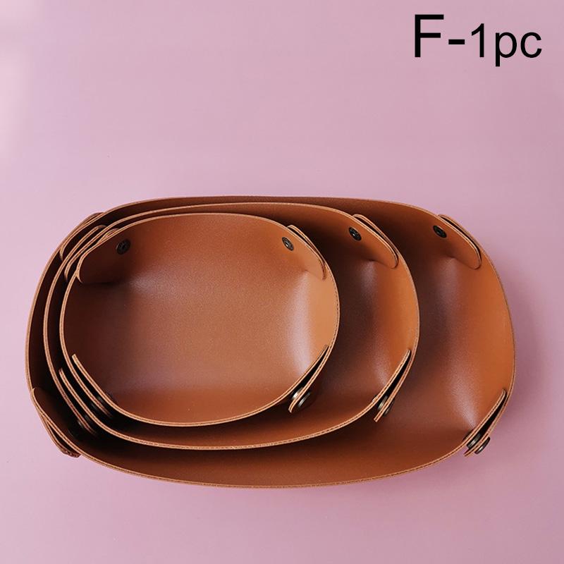 1PC Storage Box Key Wallet Plate Oval Shape Desktop Organizer PU Leather Home Decoration
