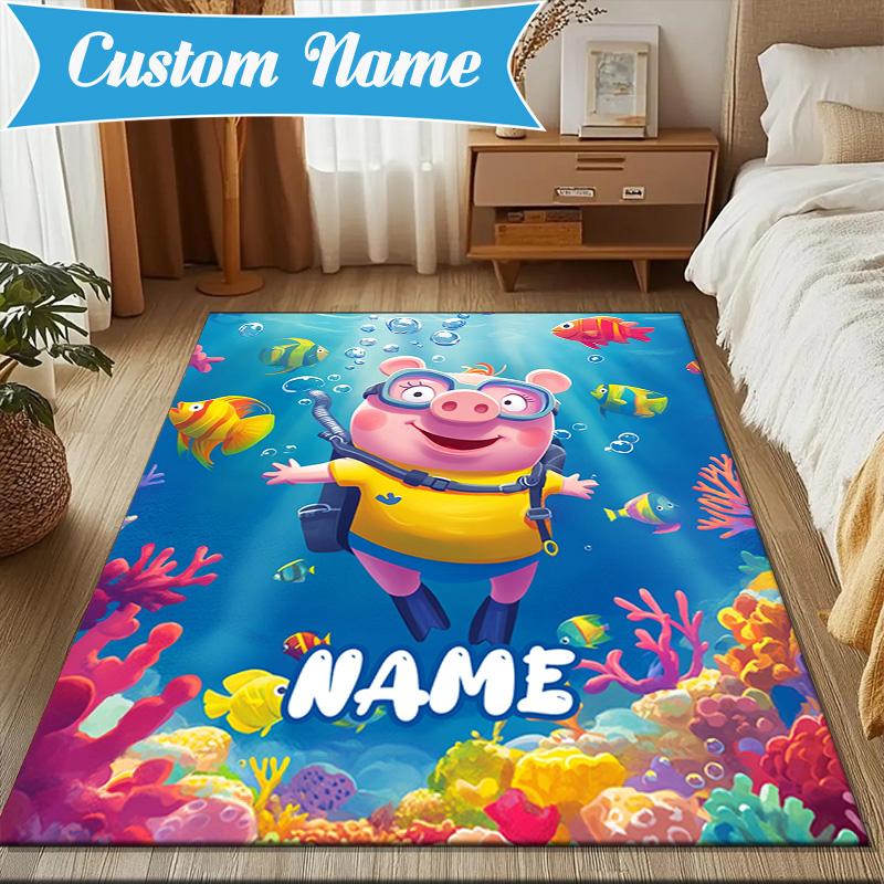Custom Name Princess Pig's Royal Adventure Rug Game Carpet, Floor Mat for Bedroom Living Room Entryway Rug, Home Decor Gift for Christmas birthday