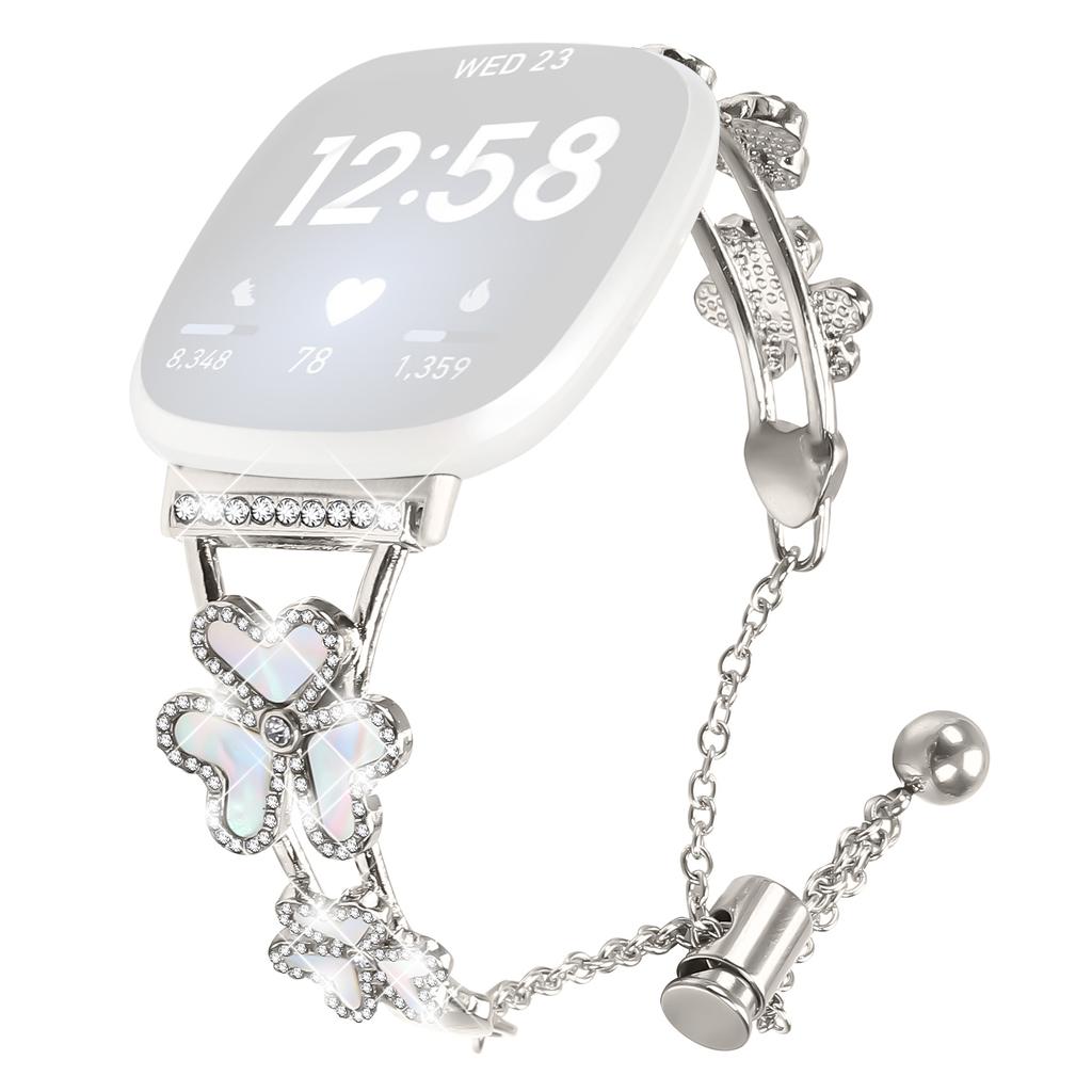 Metal Band Heart Clover Decor For Fitbit Versa 3/Sense Watch Bracelet Replacement