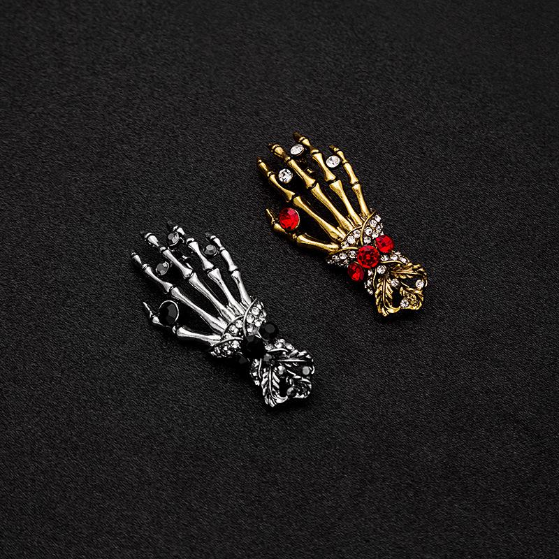 Skeleton Hand Rhinestone Brooch - Exaggerated Retro Punk Lapel Pin
