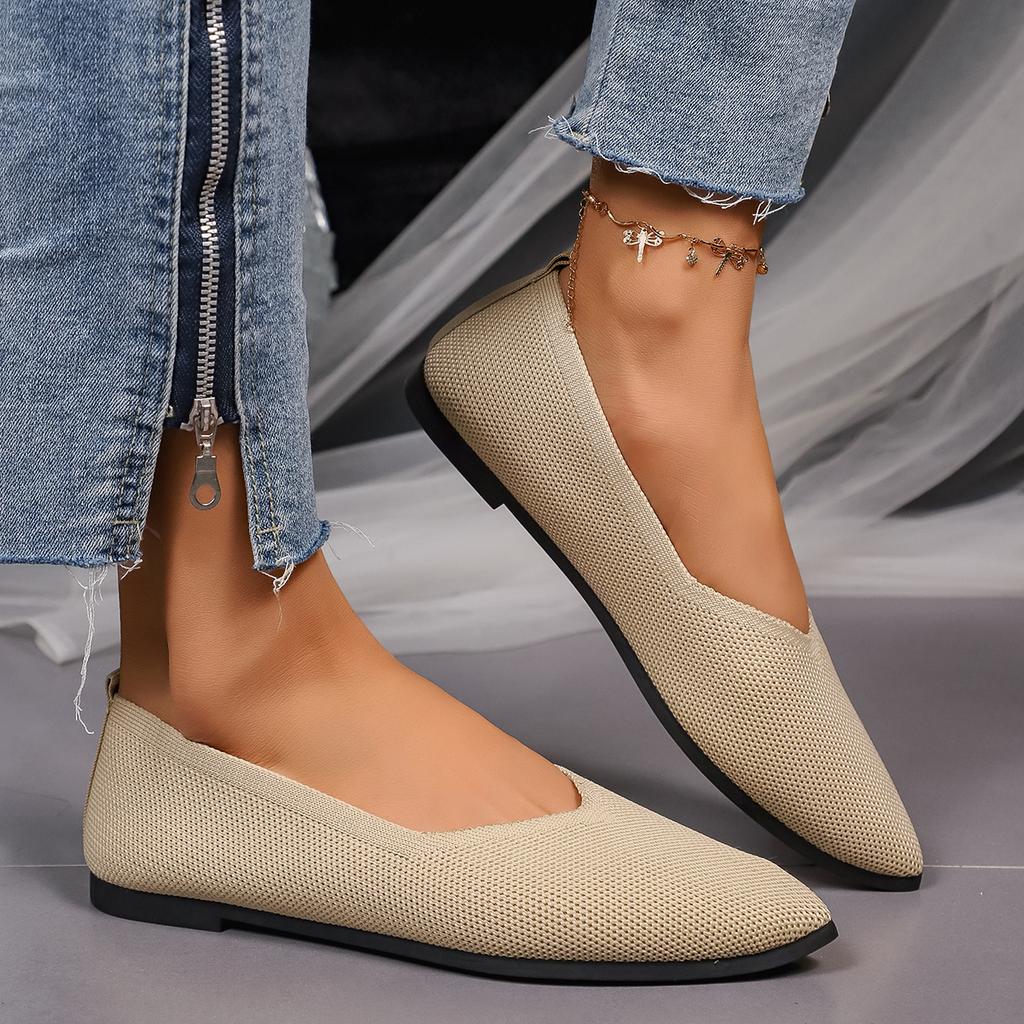 Women Flats Shoes Elastic Knitting Slip on Flat Shoes for Women Summer Breathable Soft Loafers Lightweight Casual Sneakers Women