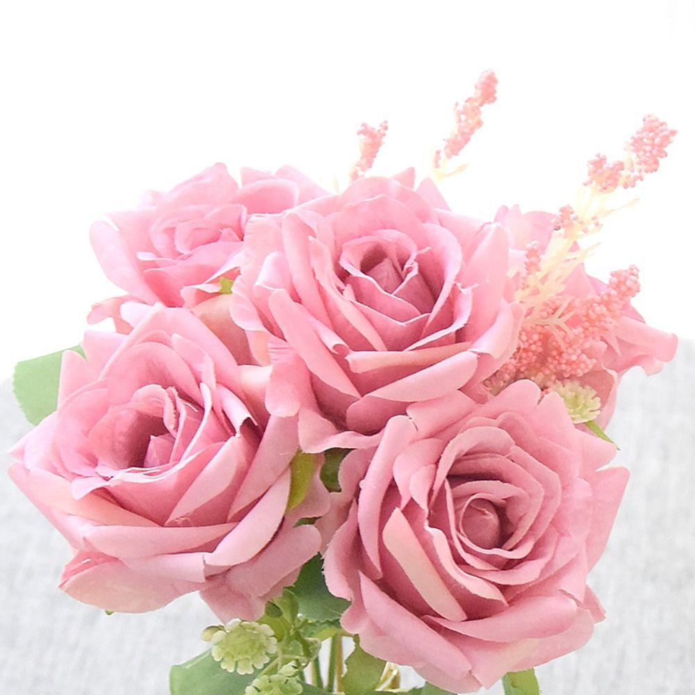 Lebensechte 5 Köpfe Künstliche Blumen Simulierte Handhaltung Seide Kunstblumen Seidenrose Hochzeitsdekoration